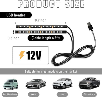 Wevdn Car Interior LED Strip Light, 12V 24 LED Waterproof Neon Ambient Night Light with USB Port, Automotive Atmosphere Decorative Under Dash Lighting Kit, Car Accessories (White)