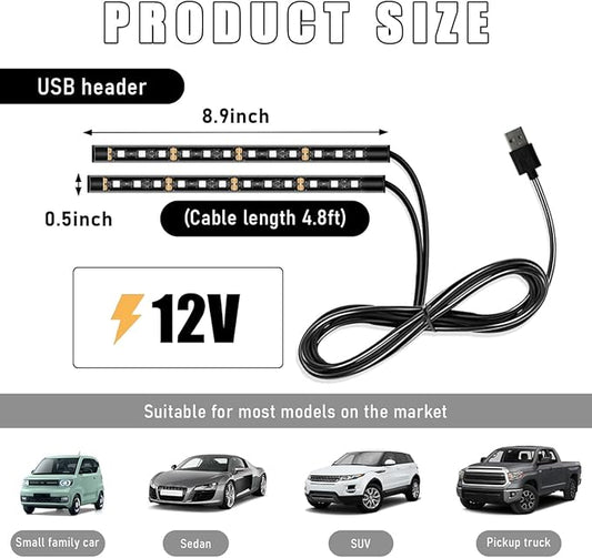 Wevdn Car Interior LED Strip Light, 12V 24 LED Waterproof Neon Ambient Night Light with USB Port, Automotive Atmosphere Decorative Under Dash Lighting Kit, Car Accessories (Red)