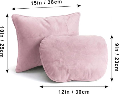 2PCS Car Pillow for Car Neck Pillow for Driving Seat Neck Support Soft Cushion Back Support Head-Rests for Vehicle Sleeping with Elastic Adjustment Strap (Light Pink, Head and Lumbar)