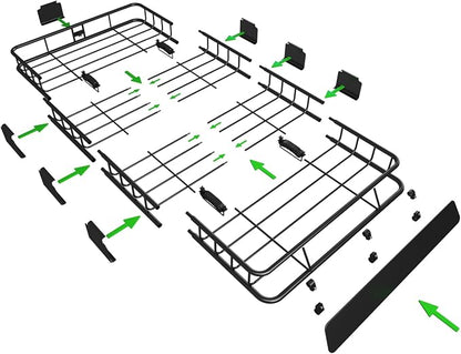 WEIZE Roof Rack Carrier Basket Universal Rooftop 64" x 39" x 5" Large Size Roof Rack + Waterproof Bag, Cargo Net with Attachment Hooks, Ratchet Straps for SUV, Truck