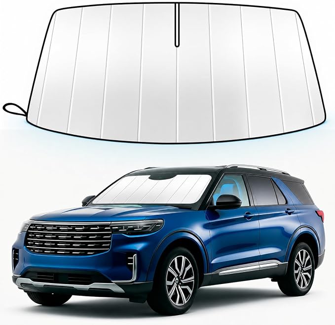 Windshield Sun Shade for Ford Explorer 2020-2026, Custom Fit Folding Design Car Front Window Sunshade Sun Visor Shield Accessories for Interior Protector, Blocks UV Rays & Heat