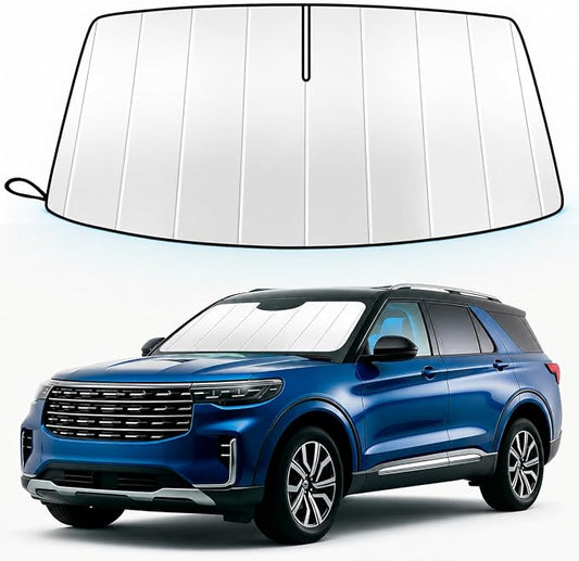 Windshield Sun Shade for Ford Explorer 2020-2026, Custom Fit Folding Design Car Front Window Sunshade Sun Visor Shield Accessories for Interior Protector, Blocks UV Rays & Heat