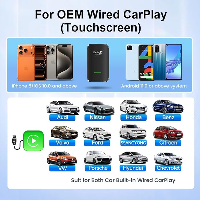Carlinkit Wireless CarPlay & Android Auto Adapter CP2A PRO 3-in-1 Android(2+16G) System for OEM Wired CarPlay Cars, Support Netflix/You Tube/TikTok Lite, with USB-A/C from 2016 & iOS 10+/Android 11.0+
