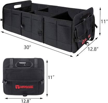 AUTOARK Multipurpose Car Trunk Organizer with Straps,Non-Slip Waterproof Bottom,Durable Collapsible Adjustable Compartments Cargo Storage,Upgraded Handle,AK-072
