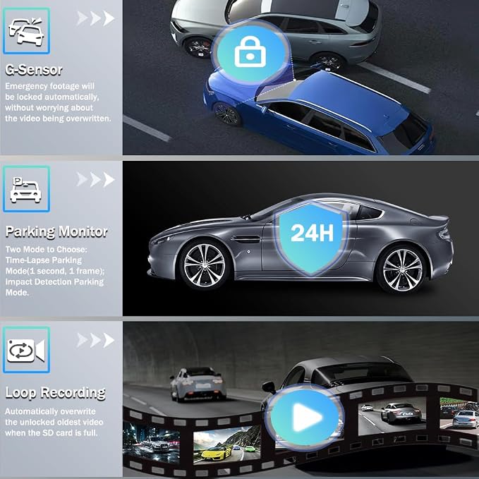 4K Dash Cam, Front and Rear Dual Dash Camera for Cars with 64GB Card, 5.8GHz WiFi, 360° Swivel Rear Camera, App Control, WDR, G-Sensor, Night Vision, Loop Recording, Parking Mode