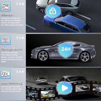 4K Dash Cam, Front and Rear Dual Dash Camera for Cars with 64GB Card, 5.8GHz WiFi, 360° Swivel Rear Camera, App Control, WDR, G-Sensor, Night Vision, Loop Recording, Parking Mode
