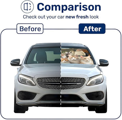 GENANY Cute Cat Group Funny Windshield Sun Shade for Car SUV Truck (55x29 Inches), Automobile Sunshade, Protector Blocks UV, Car Accessories