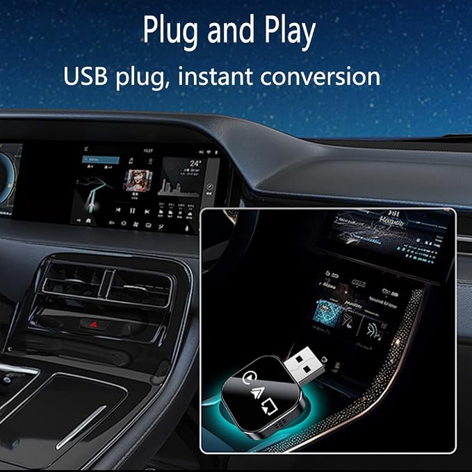 3-in-1 Car Adapter (2026 Model), Carplay Wireles Adapter, Mini Size, Compatible with Apple Carplay, Android Auto & Mirror Link, Plug & Play, Fast Response & Stable Connection (C, for Android)