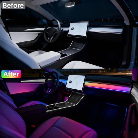 Acrylic Interior Car LED Lights with Remote and Wireless APP, Ambient Lighting Kits Fiber Optic Strip LEDs,16 Million Colors Music&DIY Function (1 in 1)