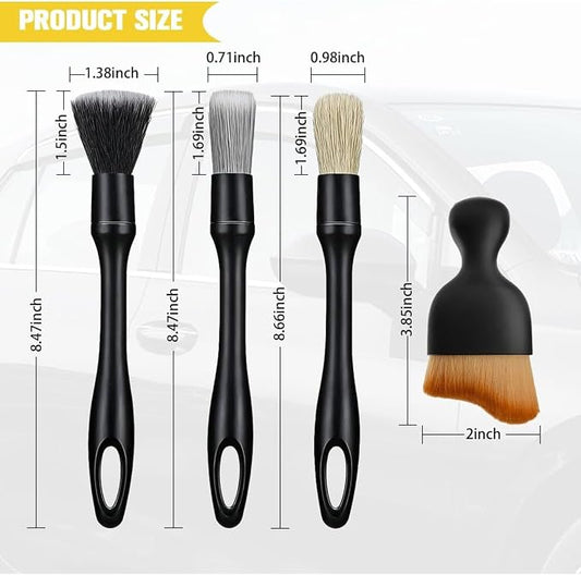 9PCS Car Detailing Brush Kit, Including 3 Ultra Soft No Scratch Boar Hair & 3 Vent Cleaning Brushes, Multi-Use Automotive Interior Detailing Kit, Universal for Most Vehicles