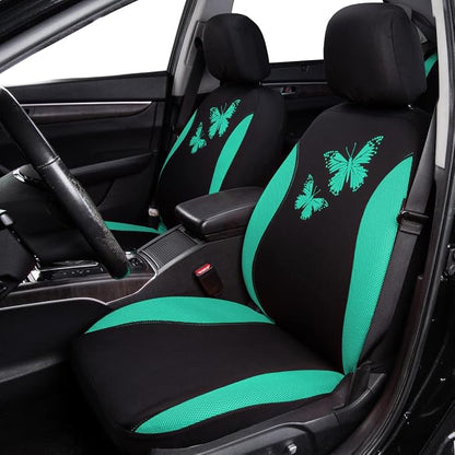 Flying Banner Butterfly car seat Covers ful Set Fashion Universal Lady Woman Female Rear Bench Split Colorized (Full Set, Mint Green)