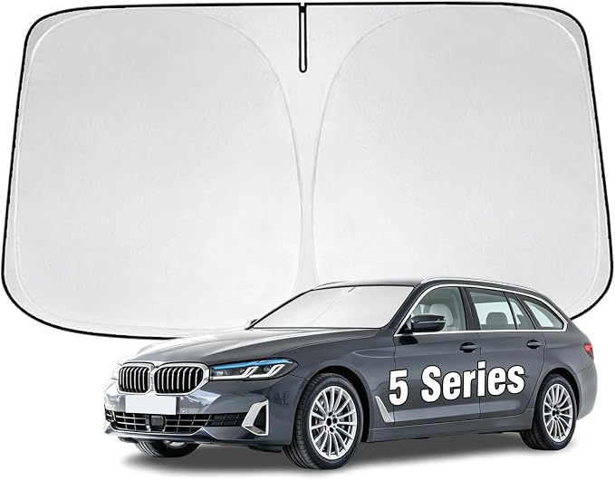 Windshield Sun Shade for BMW 5 Series 2010-2023 Sunshade 300T Windshield Cover Shield Protector Blocks UV Rays Custom Fit 5 Series Front Window Shade Windshield Accessories Keep Cool Foldable