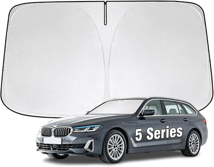 Windshield Sun Shade for BMW 5 Series 2010-2023 Sunshade 300T Windshield Cover Shield Protector Blocks UV Rays Custom Fit 5 Series Front Window Shade Windshield Accessories Keep Cool Foldable