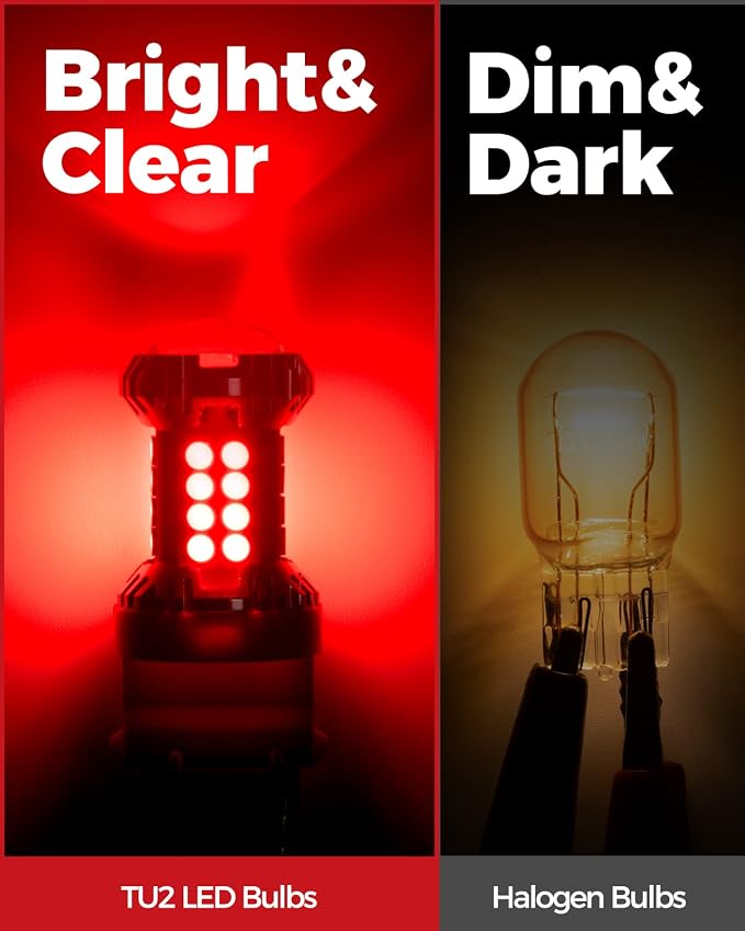 Torchbeam Newly Upgraded 3157 Red LED Bulb, LED Brake Tail Light Bulbs, 600% Brighter 3056 3057 4057 4157 3457 Brake Stop High Mount Stop Tail Taillights with HD Lens for Cars, Non-polarity, 2 Pack