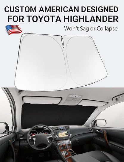 Proadsy 2025 Upgrade Windshield Sun Shade for Toyota Highlander 2008-2013 Foldable Front Sunshade Protector Sun Visor Blocks UV Rays Keep Car Cooler
