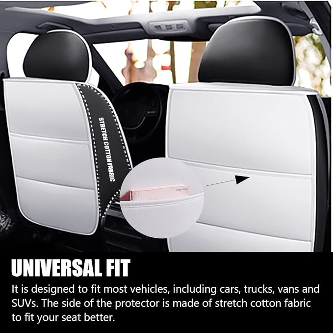 Car Seat Covers Full Set, Super Luxurious Heavy Duty Waterproof Leather Automotive Vehicle Cover for Cars SUV Pick-up Truck, Universal Non-Slip black white Seat Car Accessories (Full Set/White)