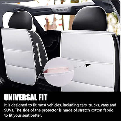 Car Seat Covers Full Set, Super Luxurious Heavy Duty Waterproof Leather Automotive Vehicle Cover for Cars SUV Pick-up Truck, Universal Non-Slip black white Seat Car Accessories (Full Set/White)
