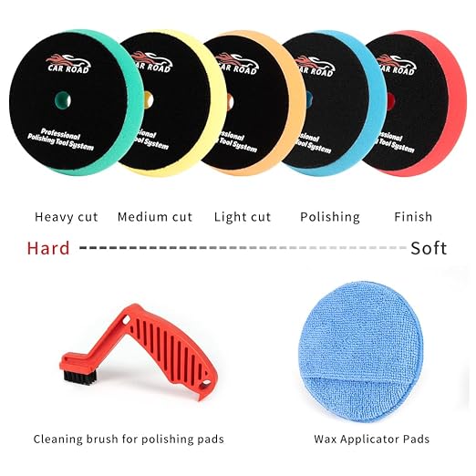 CARROAD 7pc 6.5 Inch Buffing Pads Kit - Heavy Cut to Finishing Foam & Wool Pads for DA/RO Polisher - Removes Scratches, Oxidation & Swirl Marks - 50+ Reusable Cycles