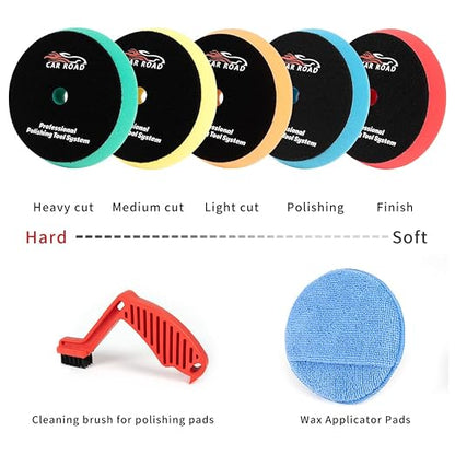 CARROAD 7pc 6.5 Inch Buffing Pads Kit - Heavy Cut to Finishing Foam & Wool Pads for DA/RO Polisher - Removes Scratches, Oxidation & Swirl Marks - 50+ Reusable Cycles