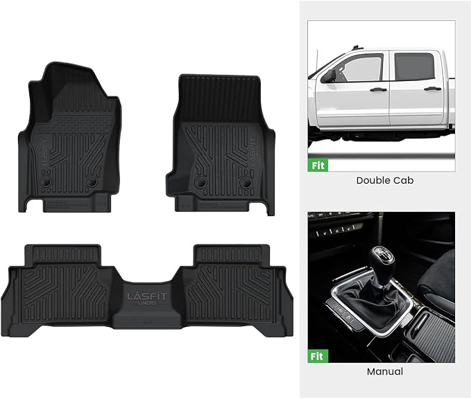 LASFIT Floor Mats for Toyota Tacoma 2024-2026 Double Cab Gas Manual Tran Only (Not Fit Hybrid & Xtra Cab & Auto Trans) All Weather TPE Floor Liners for Custom Fit Tacoma Front&Rear 2 Row Mats