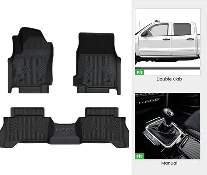 LASFIT Floor Mats for Toyota Tacoma 2024-2026 Double Cab Gas Manual Tran Only (Not Fit Hybrid & Xtra Cab & Auto Trans) All Weather TPE Floor Liners for Custom Fit Tacoma Front&Rear 2 Row Mats