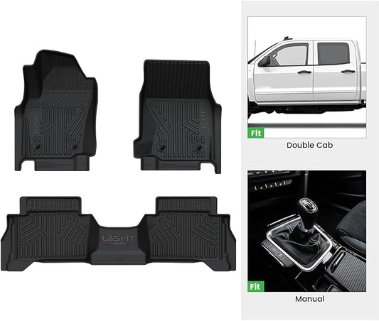 LASFIT Floor Mats for Toyota Tacoma 2024-2026 Double Cab Gas Manual Tran Only (Not Fit Hybrid & Xtra Cab & Auto Trans) All Weather TPE Floor Liners for Custom Fit Tacoma Front&Rear 2 Row Mats