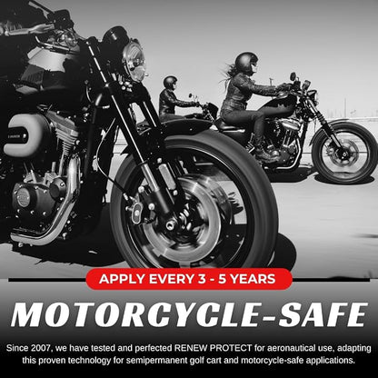 RENEW PROTECT - GLOZ, Tire & Trim Treatment, Ceramic-Hybrid Protectant, Lasts Months - Years, Mid or High Shine, Floor Mats-RV-Golf Cart, 100% Motorcycle-Safe, Wash-Proof, 5min Dry-Seal 8oz