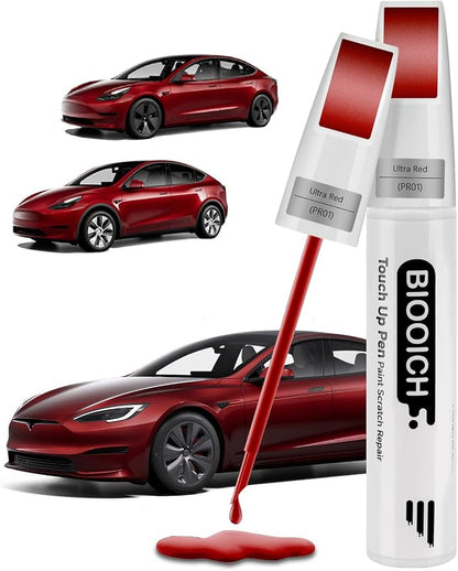 Touch Up Paint Pen Exact Color Match Car Chip and Scratch Repair (for Tesla, Ultra Red(PR01))