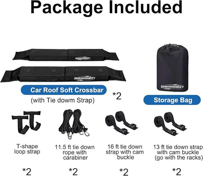 Universal Soft Roof Rack Pads with Two 16 FT Tie-Down Straps, Bow & Stern Ropes, Quick Loops & Storage Bag–Car Roof Rack for Kayak, Surfboard, SUP, Canoe–Fits Cars, SUVs, Sedans & Hatchbacks(1 Pair)