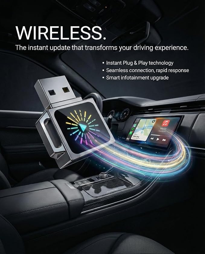 Wireless CarPlay Adapter & Wireless Android Auto Adapter 2-in-1, Requires Factory Wired CarPlay/Android Auto, WiFi 6, Mini Grey Metal Dongle, USB-A Plug & Play, iOS 10+ / Android 11+