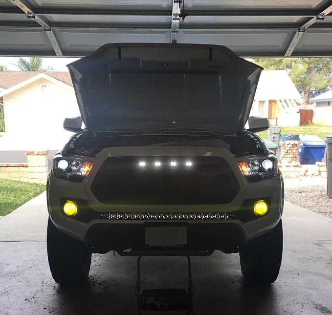 iJDMTOY 4pc Set Smoked Lens Front Grille Lighting Kit Compatible with 2016-2023 Toyota Tacoma w/TRD Pro Grill ONLY, Includes (4) 4-SMD 6000K White LED Light Assy & Wiring Harness