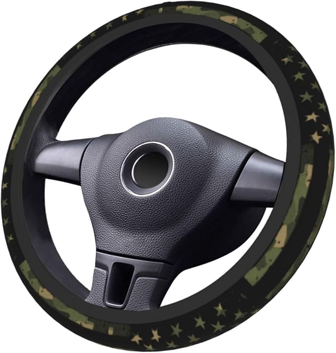 Camo Flag Steering Wheel Covers Non Slip Neoprene Universal 15 Inch Steering Wheel Protector Car Cover for Men Women