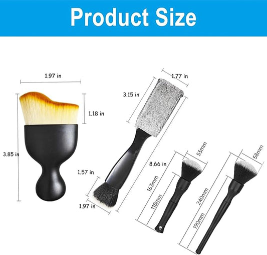 4 PCS Car Detailing Brushes Set, Car Cleaning Brush Car Interior Detailing Brush Bristles Soft Car Interior Cleaning Brushes and Microfiber Towel Kit for Cleaning Interior Exterior of Car