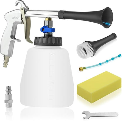 Car Cleaning Air Gun with 2 Nozzle Sets,Foam Bottle, Brush Head, Cleaning Sponge,Interior Cleaning Kit for Vehicle Upholstery, Carpet, and Seats