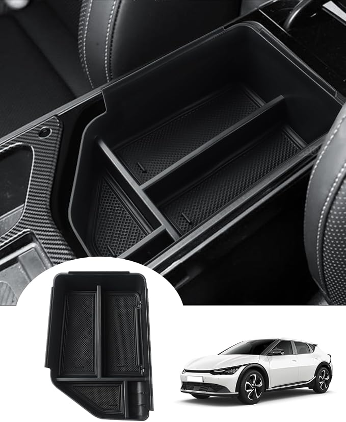 Autorder Center Console Organizer for 2022 2023 2024 2025 Kia EV6 Accessories Armrest Storage Box Secondary Insert Tray with Anti-slip Mat