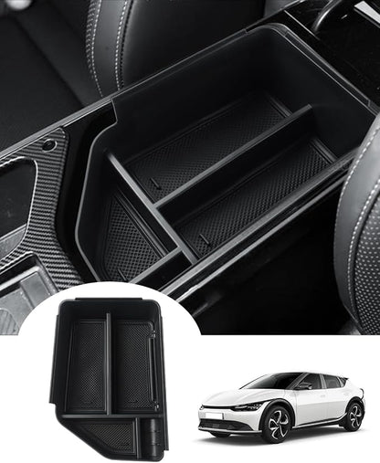 Autorder Center Console Organizer for 2022 2023 2024 2025 Kia EV6 Accessories Armrest Storage Box Secondary Insert Tray with Anti-slip Mat