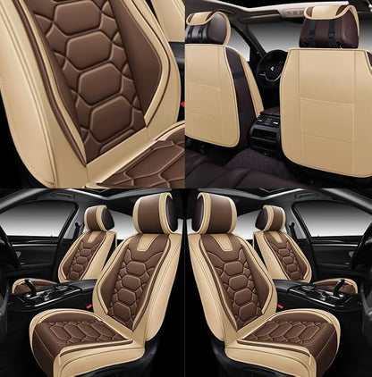 OASIS AUTO Car Seat Covers Front Seats, Sporty Honeycomb Waterproof Faux Leather Protectors, Universal Fit for SUV, Sedan, Truck Interior Accessories (OS-004 Coffee)