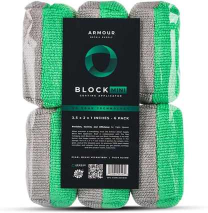 Armour Detail Supply - Block Mini Coating Applicator - Professional Microfiber Car Detailing Pads for Precise Ceramic Coating, Graphene, and Trim Restoration - 6 Pack
