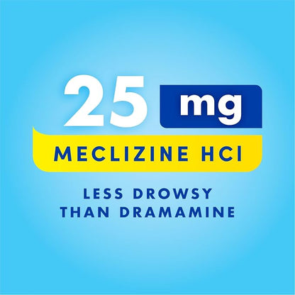 Bonine Non-Drowsy Motion Sickness Relief - 32 Chewable Tablets with Meclizine HCL 25mg - Non Drowsy Medicine for Nausea or Motion Sickness - Cruise Essentials - Raspberry Flavor
