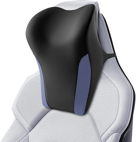 BABUR Car Neck Pillow for Driving Seat, Memory Foam Car Headrest Pillow, Ergonomic Neck Support, Breathable Removable Cover, Adjustable Strap, Pain Relief for Long Drives, Universal Fit | Blue