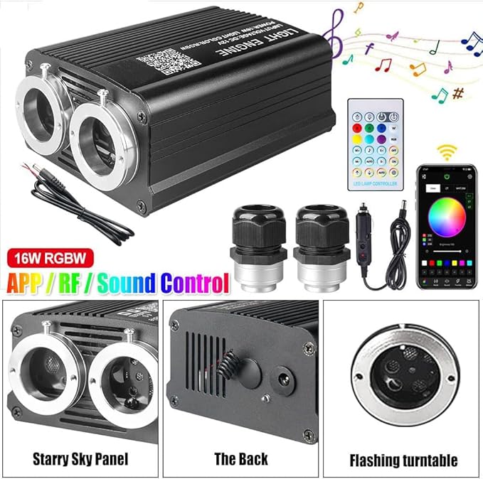 Dual Port 32W Twinkle Meteor 2 in 1 Starlight Headliner Light Kit with 1200pcs 9.8ft Fiber Optical Cable RGBW Light Source Sound Activated APP/Remote Control for Car/Home/Party