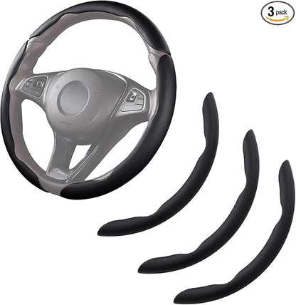 Car Steering Wheel Cover Leather Snap On 3Pcs Set Non-Slip Protector Wrap Steering Wheel Accessories 14.5-15 inch Universal Black