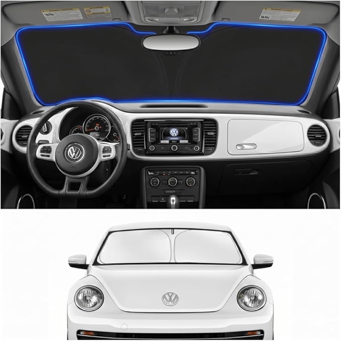 Custom Fit Windshield Sun Shade for Volkswagen VW Beetle 2012-2019 | Custom Fit, Double-Layer Heat Insulation, Reinforced Frame, No Sagging, Easy Fold & Storage