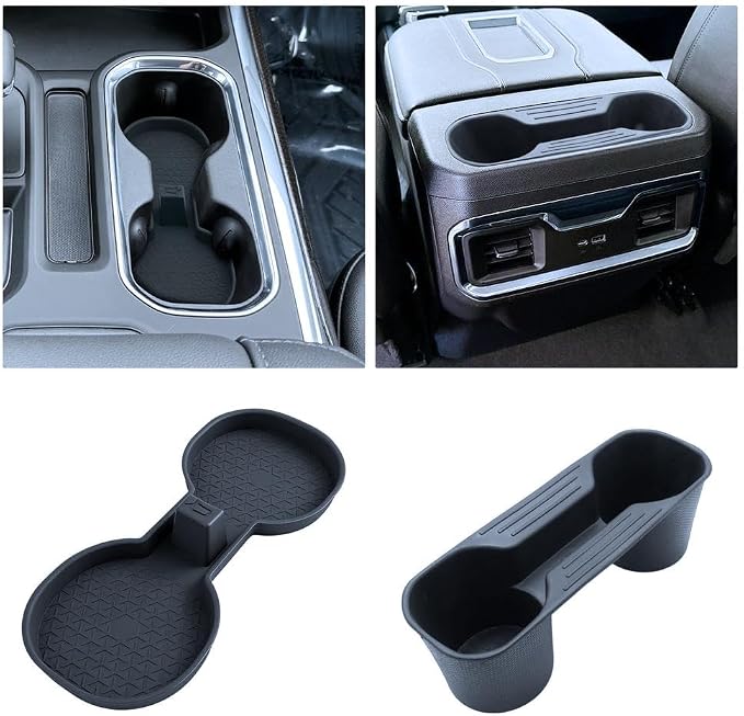 Refreshed Models 2022-2026 Chevy Silverado 1500/GMC Sierra 1500&2024-2026 Sierra 2500HD 3500HD 2PCS Center Console&Armrest Cup Holder Inserts - Full Console w/Bucket Seats Only