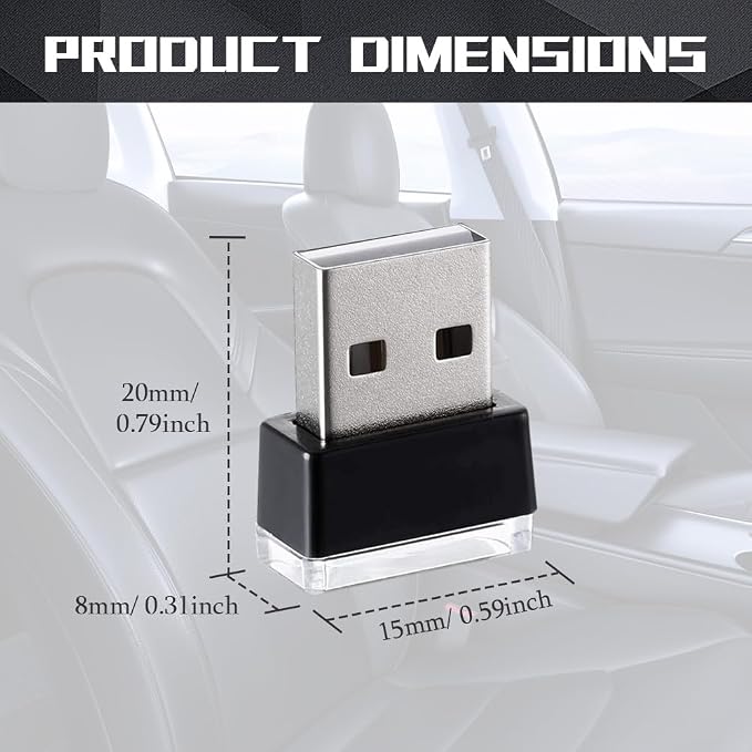 deemars 2PCS USB LED Car Interior Atmosphere Lamp, Car Night Lights, Mini USB LED Decoration Light Ambient Interior Light, Car Accessories Plug-in Interface Ambient Lighting Kit for Most Cars