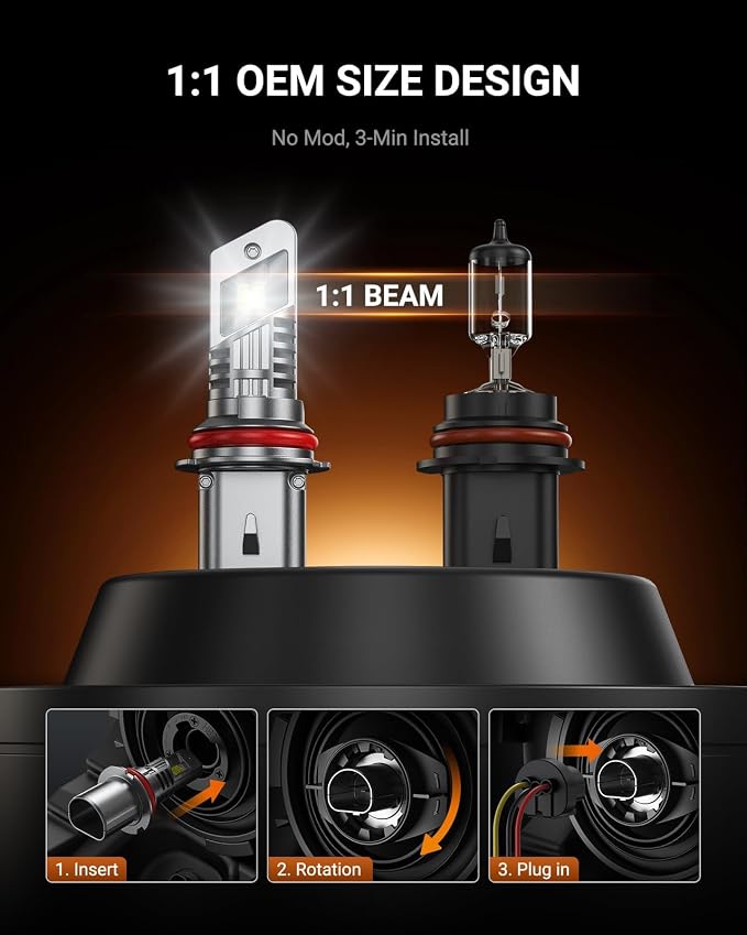 SEALIGHT 9007 Bulbs with 6500K White Light,40000LM Super Bright, 1:1Mini Design Fog Light Bulbs,3 Mins Plug-N-Play, Pack of 2 9007 Bulbs