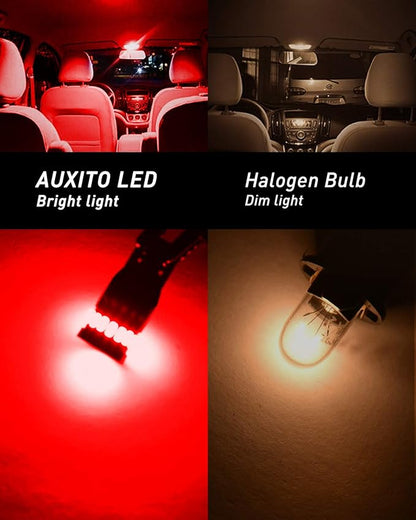AUXITO Brilliant Red 194 LED Bulbs 168 2825 W5W T10 Wedge LED Replacement Light Kit for Car Dome Map Door Parking License Plate Marker Lights, Pack of 10