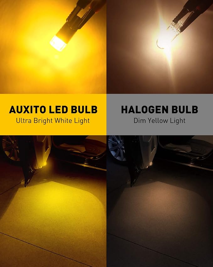 AUXITO 194 LED Bulbs Amber Yellow, Super Bright 1:1 Size, 168 175 2825 W5W T10 Car Bulbs for Dome Map Door Courtesy License Plate Lights Parking Side Marker Cornering Trunk Lights (Pack of 2)