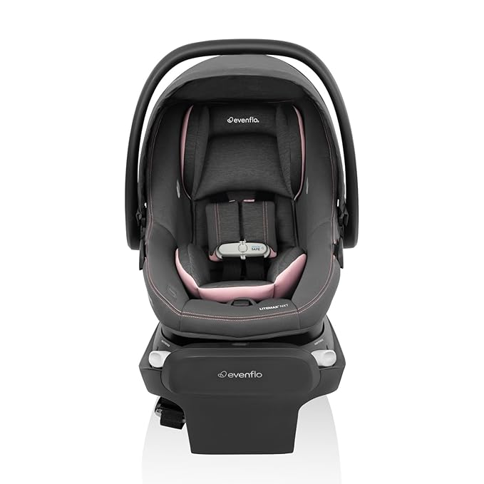 Evenflo Revolve180 LiteMax NXT Rotating Rear-Facing Lightweight Preemie and Infant Car Seat 3-30lbs with Green & Gentle. Easy Install with Base (Primrose Pink)
