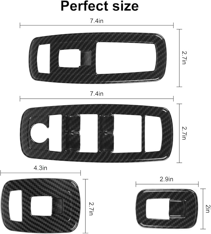 Carbon Fiber Window Lift Switch Cover Interior Button Trim Kit Compatible with 2018-2025 Dodge RAM